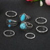 Fashionable accessory, turquoise ring, set, European style, 8 pieces