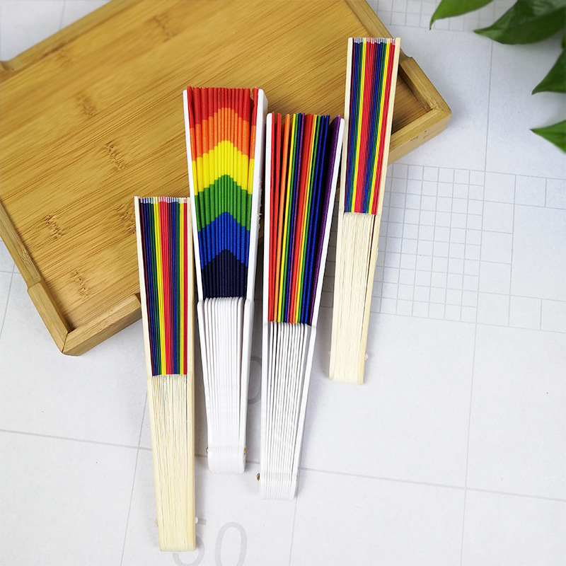 Fashion Bamboo Plastic Rainbow Color Folding Fan Wholesale display picture 7