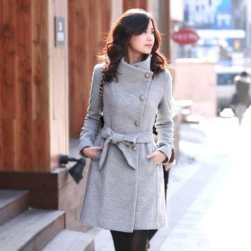 Women's Mid-length Single-breasted Belt Woolen Trench Coat