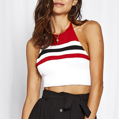 European and American foreign trade BM women's sexy hot girl inner wear outer wear knitted hanging neck short slimming belly shirt 