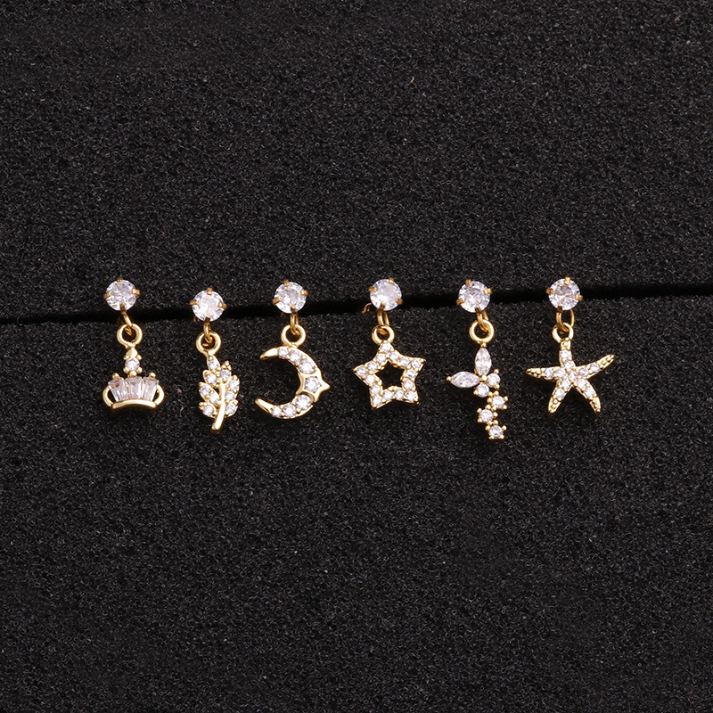 Cross-Border New Stainless Steel Screw Earrings European and American Zircon-Inlaid Pendant Ear Bone