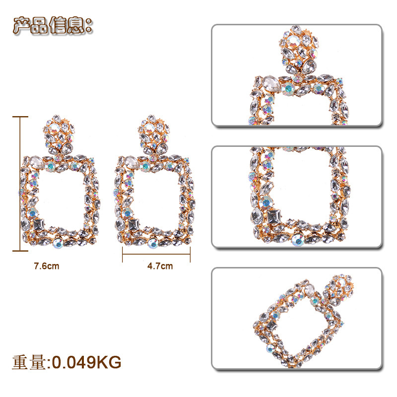 Za Même Style Alliage Diamant Carré Boucles D'oreilles De Luxe Strass Gouttes Pour Les Oreilles Ornement Accessoires Européen Et Américain Chaud display picture 11