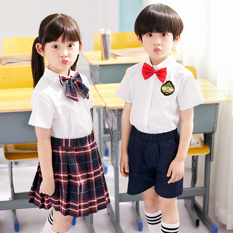 儿童校服夏季幼儿园园服短袖格子套装中小学生班服大班毕业照服装