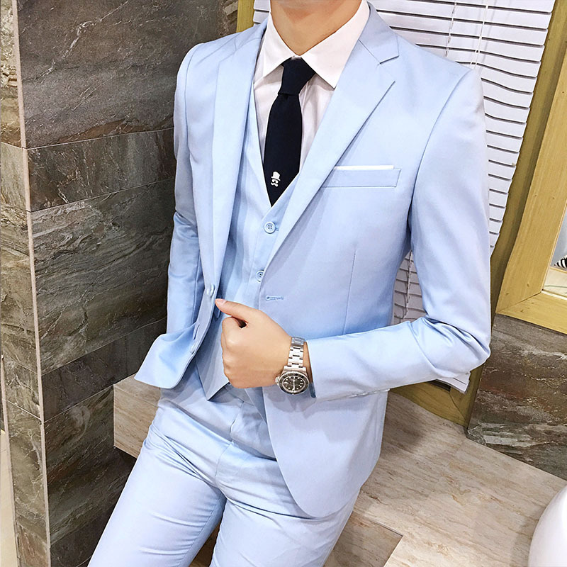 Estilo coreano nuevos hombres ropa formal de tres piezas traje de negocios un botón traje de moda traje novio vestido de novia