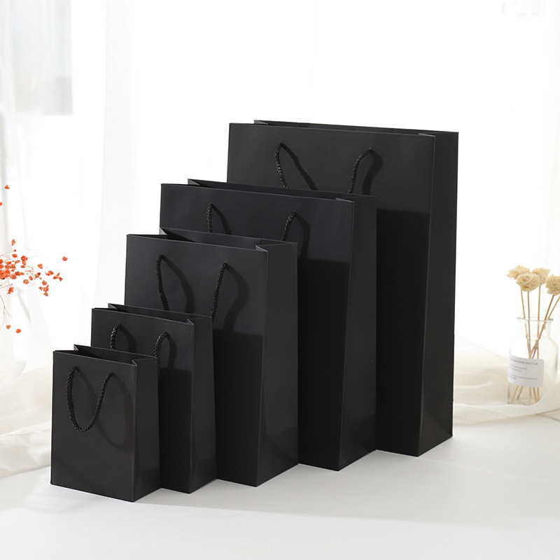 Hand Vertical Style Tote Bag Retail Black Cardboard Packaging Bag Food Takeaway Bag Clothing Shopping Bag Christmas
