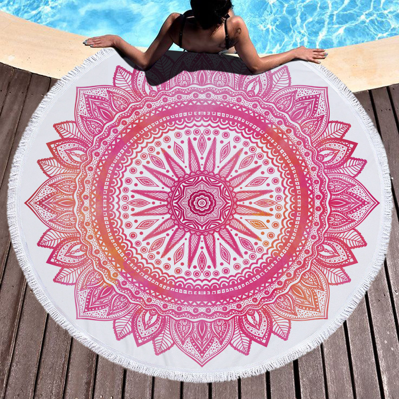 Factory direct supply round beach towel tassel India color geometric microfiber a set when Picnic mat