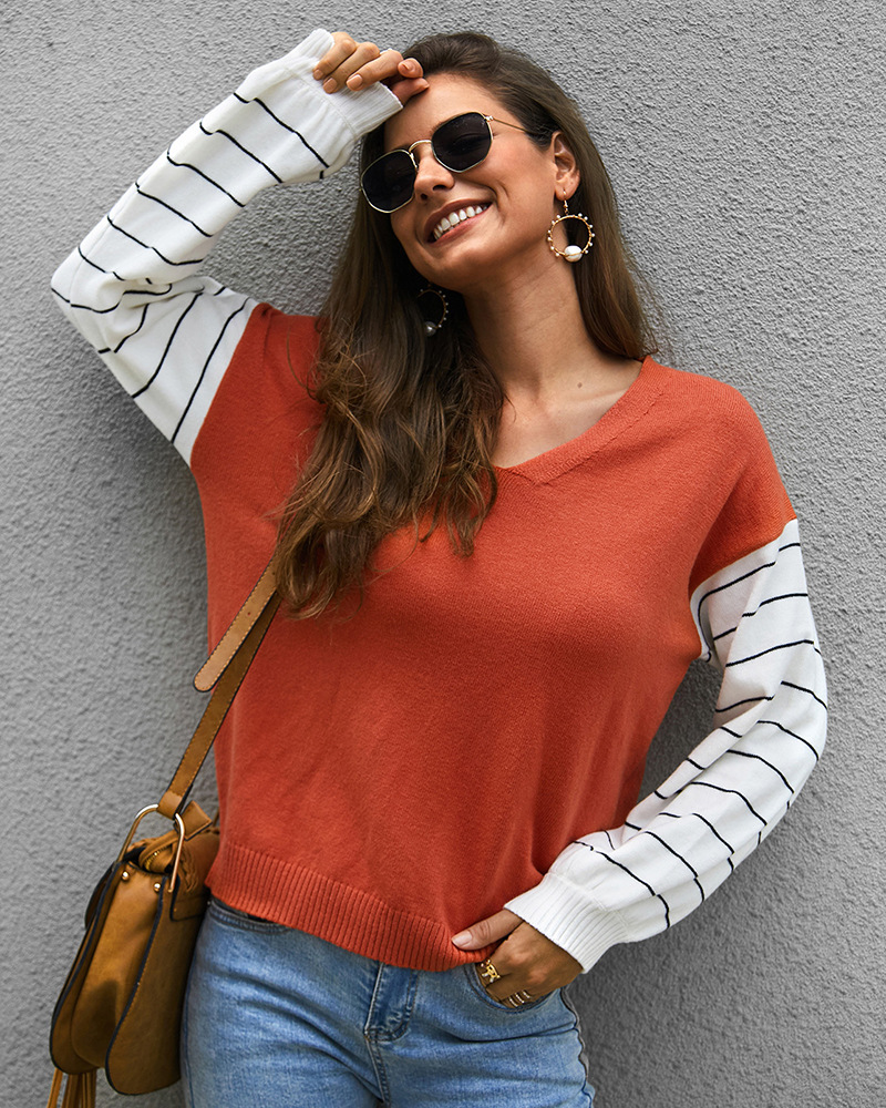 Original Design Grenz Überschreitende Europäische Und Amerikanische Damen Bekleidung  2019 Herbst Und Winter Langarm Pullover Kontrast Oberteil display picture 22