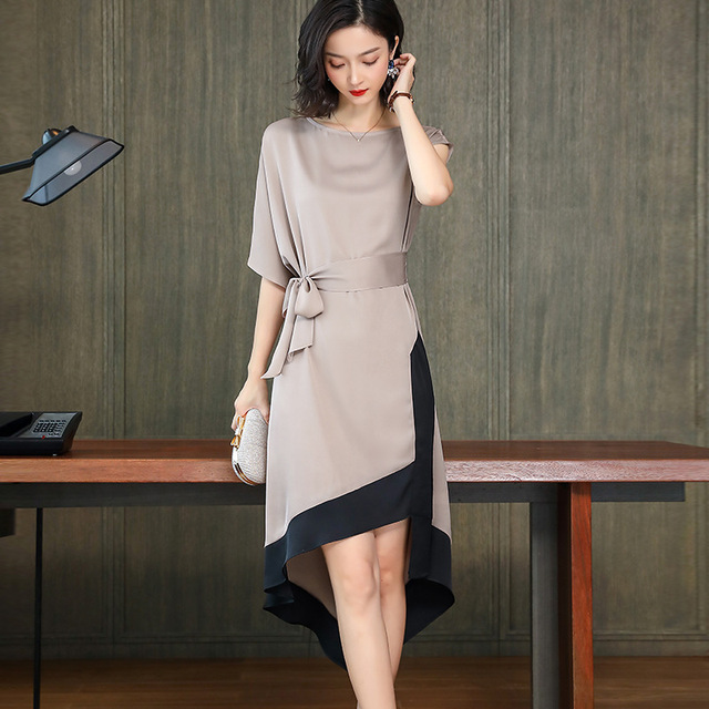 Silk dress medium length satin silk skirt