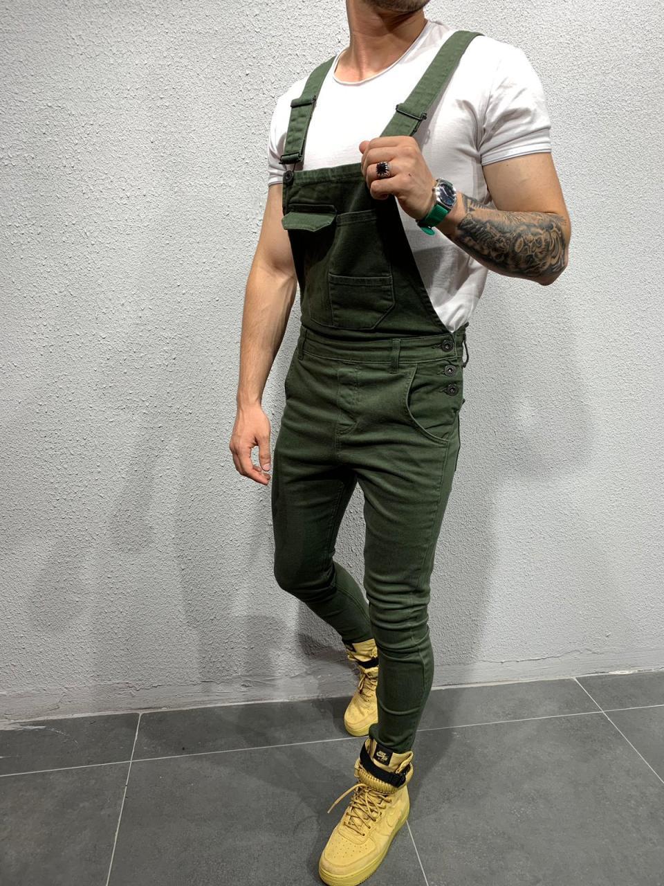 European New Mens Denim Jeans Solid Color Work Overalls Dungarees Bib Jumpsuits Pants Playsuit Trousers Male Clothing_voghion.com