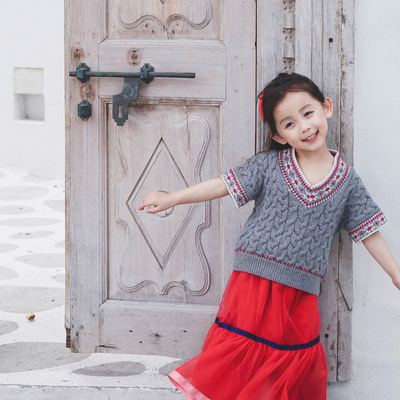 YGM 2019 Spring models Kids Retro Ethnic style Wool Vest Tone minority