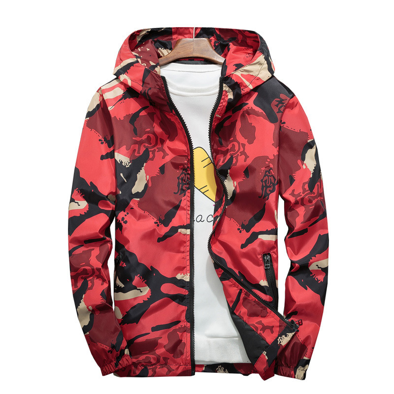 Cross border special large size spring and autumn top couple thin student sports class clothing camouflage jacket men's Hooded Jacket trend