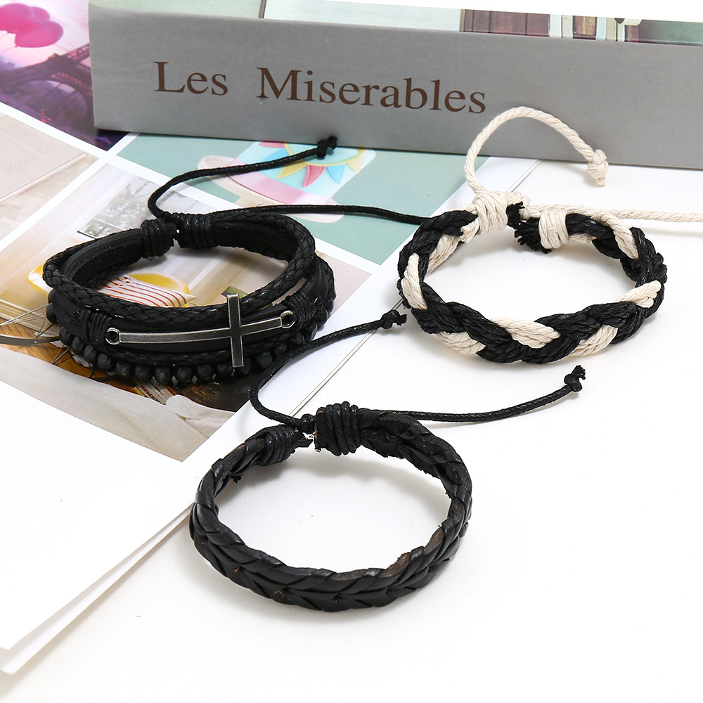 Combination leather suit menu0027s bracelet vintage woven diy hemp rope bracelet