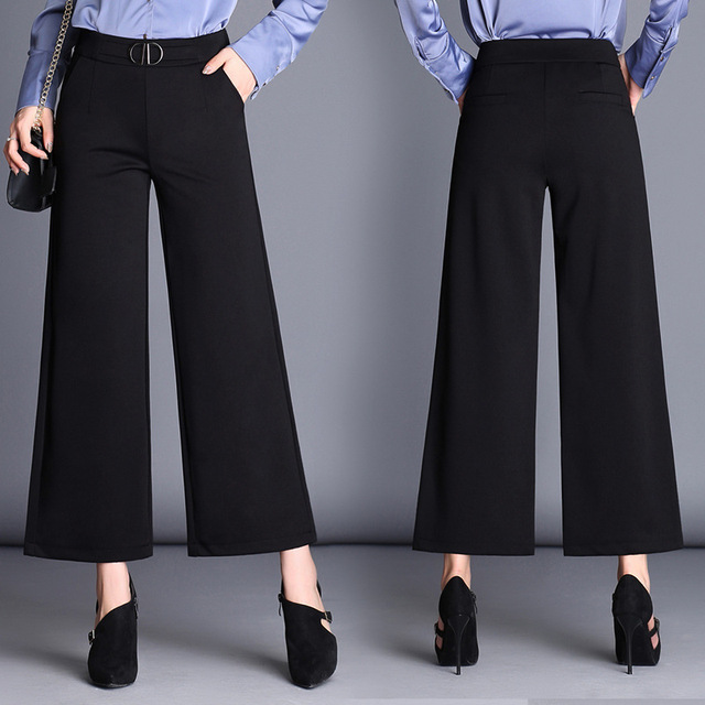 Korean version loose and all-around drape nine point wide leg pants 2019 new large professional buckle casual pants wide