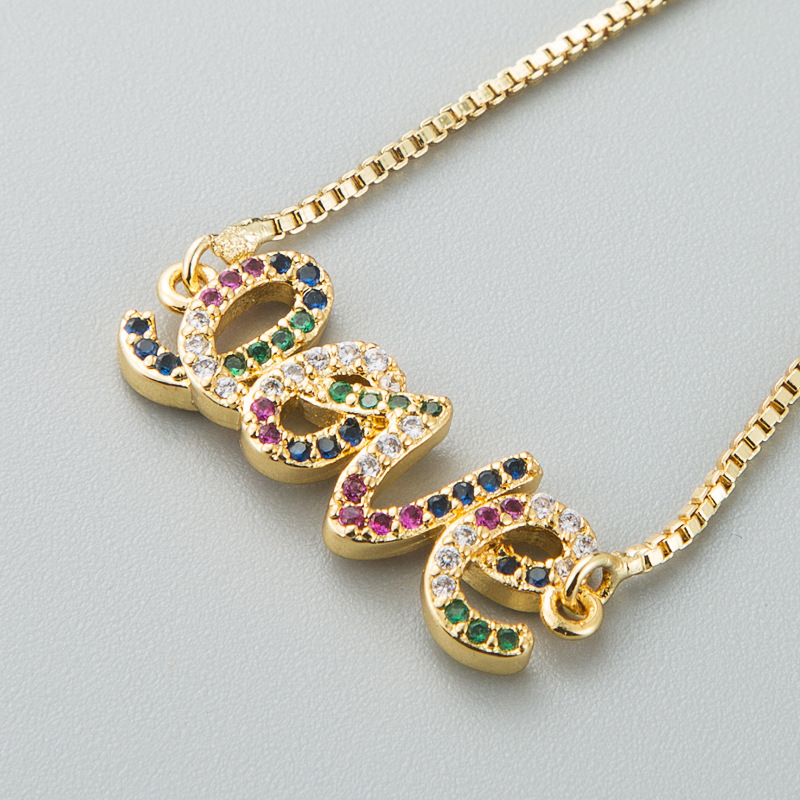 Full Copper Female Bracelet Letter LOVE Inlaid with Color Zircon Bracelet