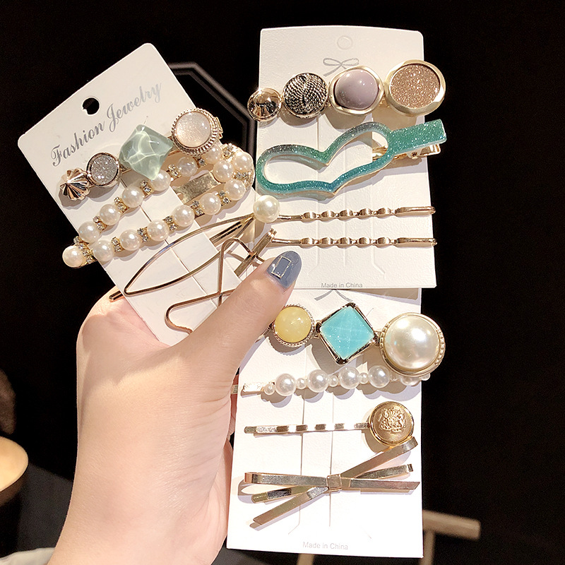 Fashion Wild Geometric Metal Pearl Set Girl Hairpin Bangs Clip Hair Accessories Wholesale Nihaojewelry display picture 16