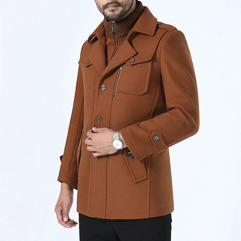 Men's woolen medium length business casual Korean slim fit trench coat for men_voghion.com