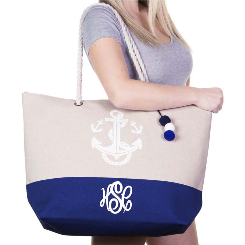 女士加厚帆布购物棉绳手提购物袋 拼接加厚帆布单肩手提沙滩包