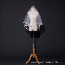 批发外贸缎布条包边头纱短款单层头纱婚礼派对头纱拍照新娘头纱白