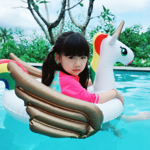 New Ins Sales Inflatable Unicorn Seat Ring Rainbow Horse Swim Ring PVC Cartoon Baby Waist Ring