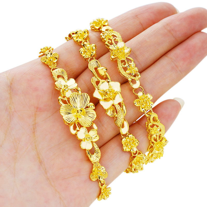 Ilushang latón europeo oro flor pulsera joyería Vietnam chapado en oro 24K oro imitación real oro pulsera para las mujeres