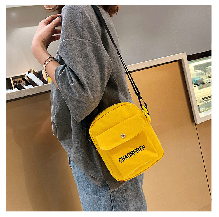 255g Weight Polyester Lining Material Zipper Closure Type Single Shoulder Strap Strap Type Phone Wallet Bags Type Casual, Sports Occasion Canvas Material Letter Pattern All Seasons Season Unisex Gender Vintage Style Style Square Shape White, Yellow, Black Color Small Size New Trendy Fashion Retro Shoulder Bag 18