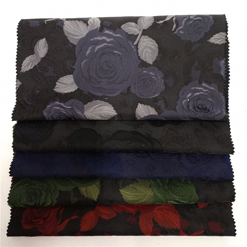 立体血色玫瑰花色织植物大提花布料 全涤纶梭交织秋冬外套面料
