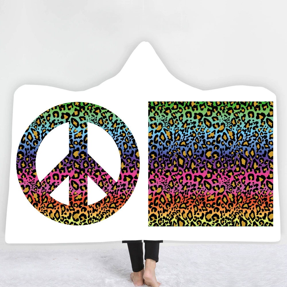 Трансграничное зимнее Европейское и американское одеяло со шляпой-хиппи Одеяло с капюшоном Утолщенный двухслойный плащ, плюшевый с цифровой печатью