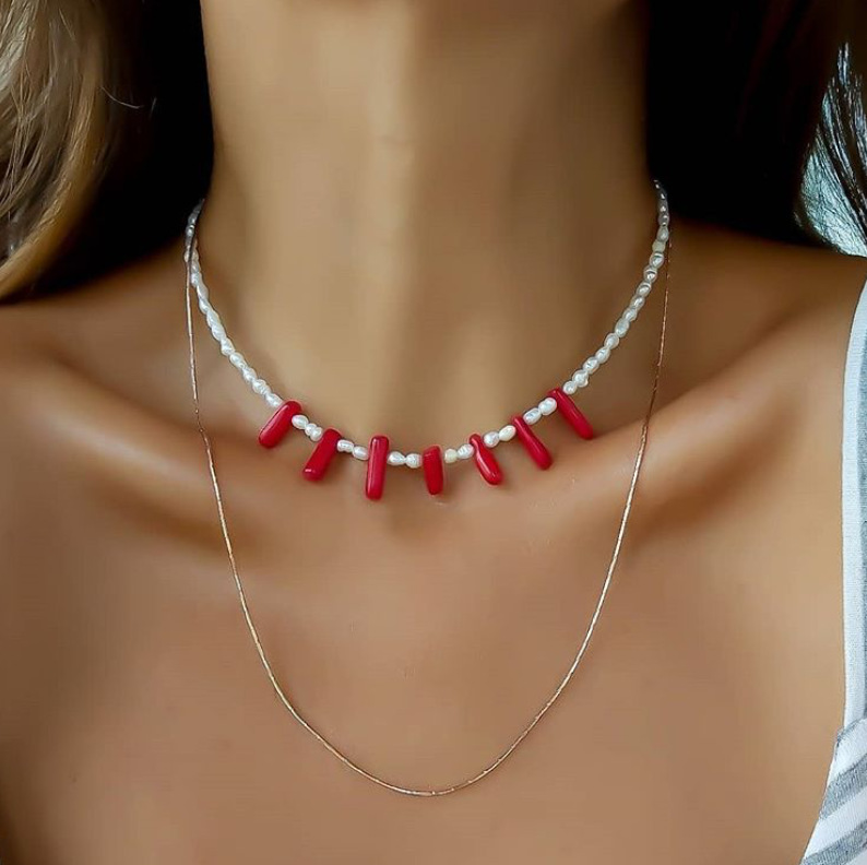 New Accessories Rice Beads Red Strips Acrylic Irregular Necklace Female display picture 6