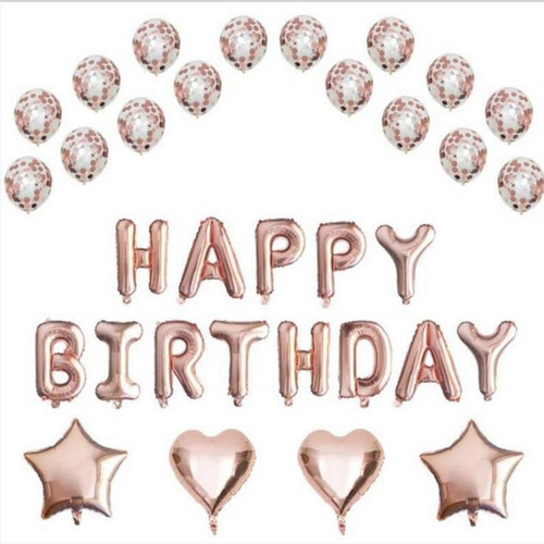 Rose Gold Happy Birthday Balloon Package with Number Confetti Latex Balloons Wholesale