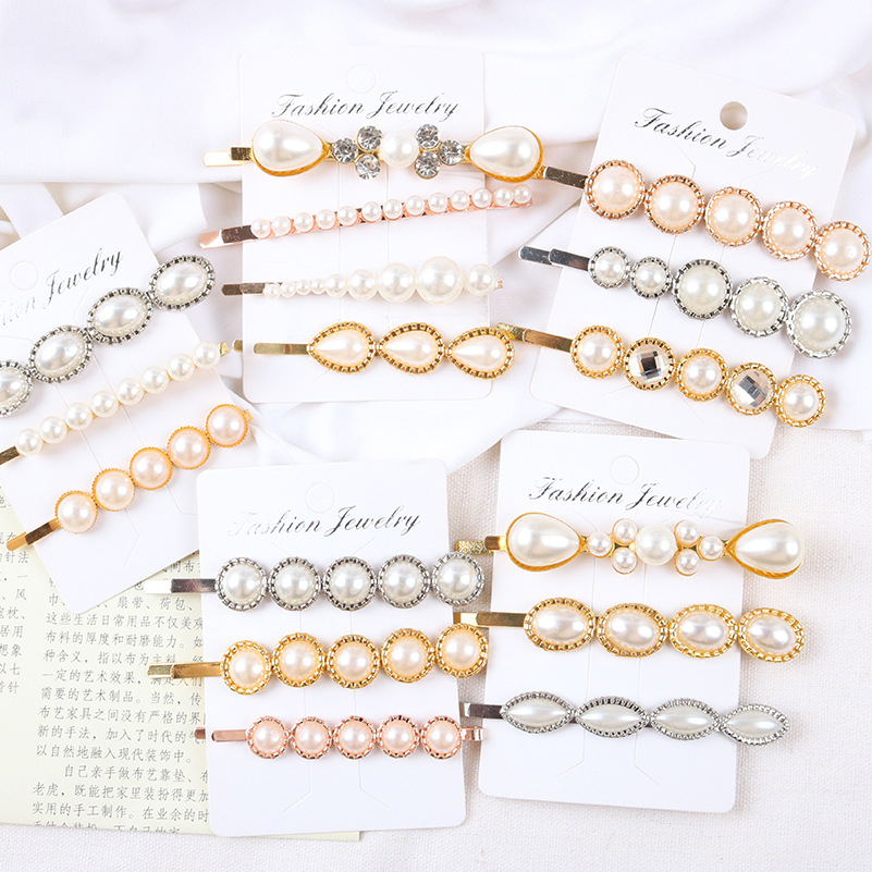 巴洛克珍珠发夹 复古水钻金属刘海夹边夹韩国网红女式发卡发饰|ms