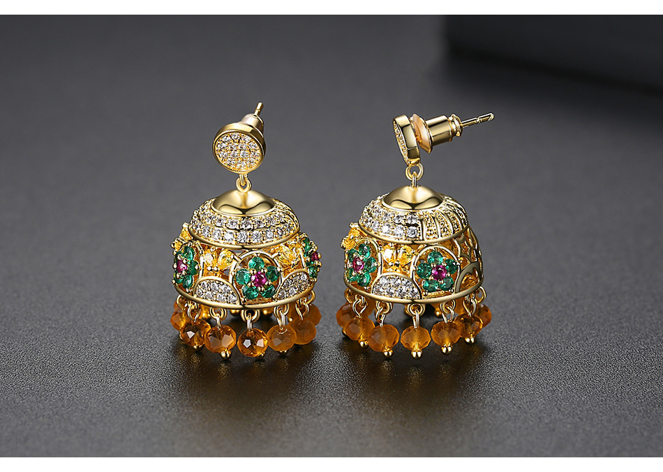 Jinseling Cage Boucles D'oreilles Européen Et Américain Couleur Croix-frontière Vent Carillons Dame Tempérament Or Gland Cuivre Incrusté De Zirconium Boucles D'oreilles Cadeau display picture 2