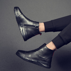 抖音快手新款马丁靴男真皮保暖潮流皮靴子男真皮加绒棉靴一件代发