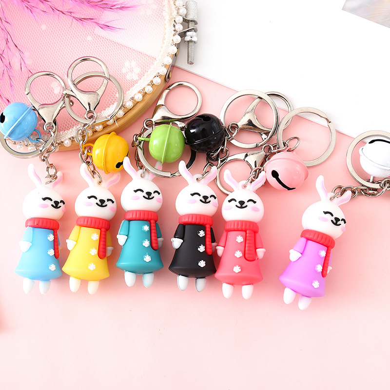 新款卡通立体围巾兔钥匙扣创意可爱男女情侣款钥匙圈包包钥匙挂件