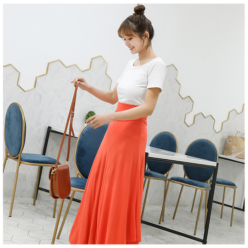 Spring Korean Women's High-Waisted Skirt Solid Color Elegant Slimming Lady High-Waisted Irregular Half Body Skirt