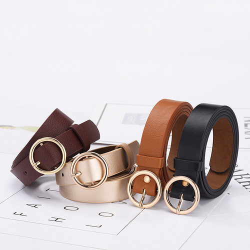 Round buckle belt for women, Korean style fashionable women's jeans belt, student personality versatile thin belt