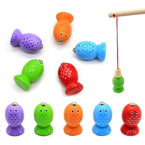 Wooden geometric shape five sets of columns fishing baby intelligence development color cognitive building blocks 0.6
