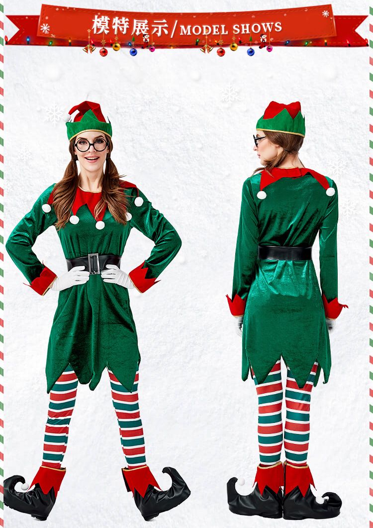 New Christmas Elf Costume European And American Cosplay Costume Adult Green Suit display picture 4