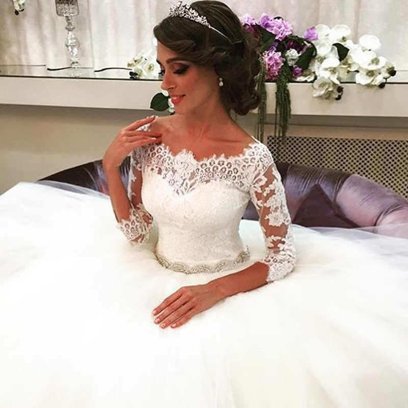 Foreign Trade European and American Wedding Dress Women's 2019 New Long Sleeve off-shoulder Large Size Fashion Retro Trailing Tutu Bridal Wedding Dress