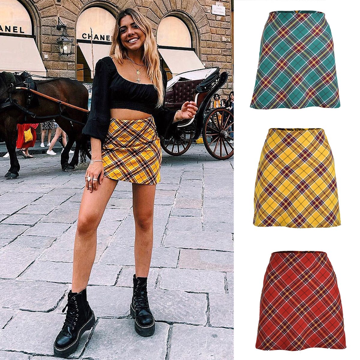 fashion plaid zipper skirts Nihaostyles wholesale clothing vendor NSLDY76330