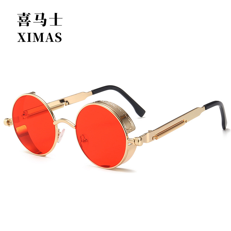 European And American Retro Round Frame Sunglasses Metal Spring Crown Prince Mirror Reflective Colorful Men's Sunglasses Steampunk