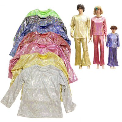 歌唱祖国演出服中国风中小学生宴会主持亮片宽松长袖T恤衫舞蹈服