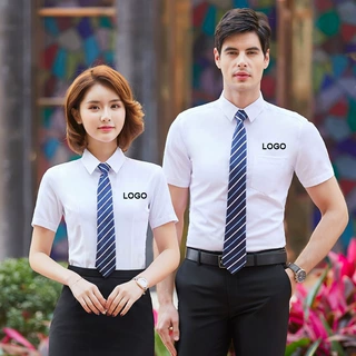 定制男女工作服短袖衬衫刺绣LOGO职业装正装商务工衣4S店银行衬衣