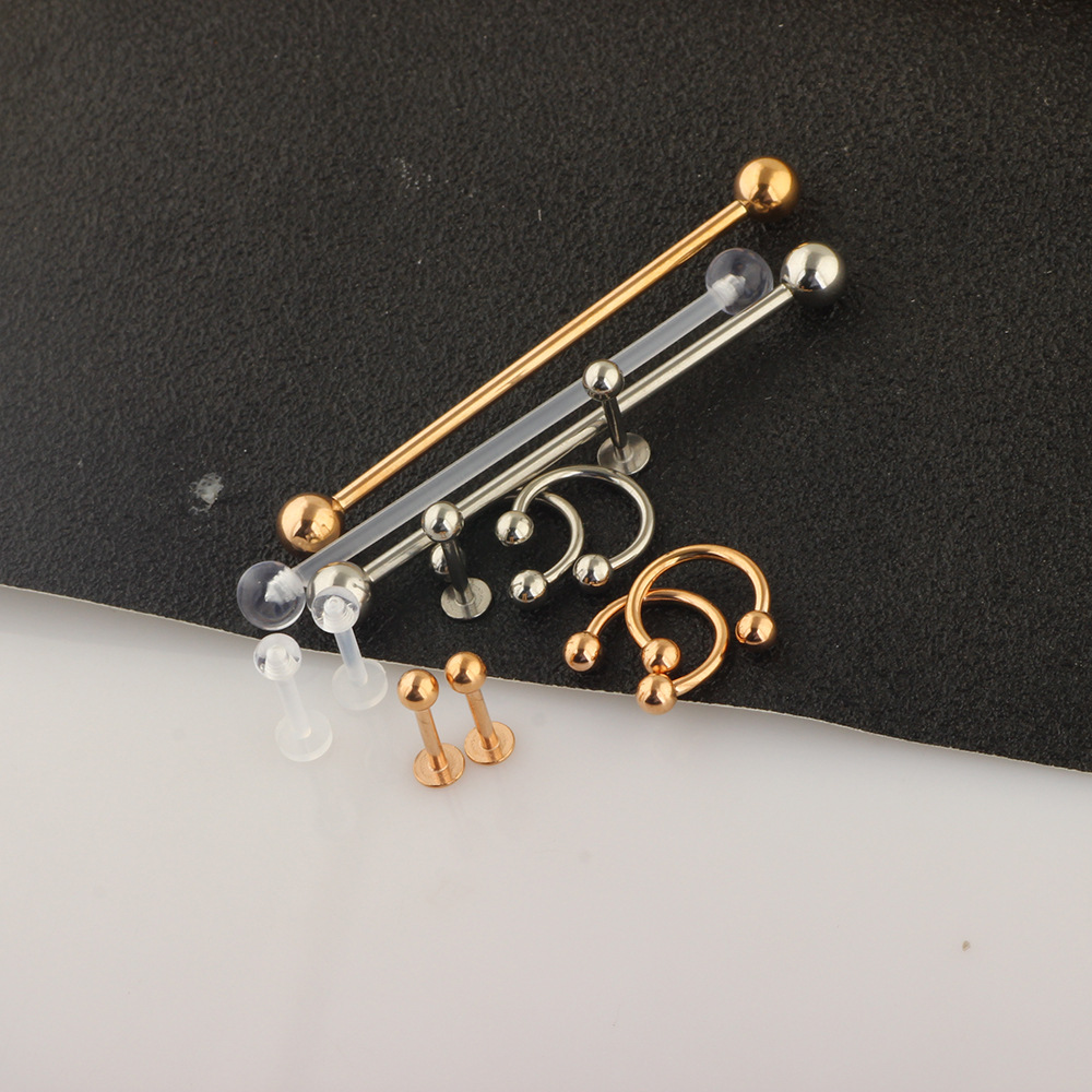 13 Pcs Body Piercing Jewelry Set Nose Ring Nose Stud Lip Ring Industrial Barbell Earrings Stainless Steel Rose Gold detail image 14