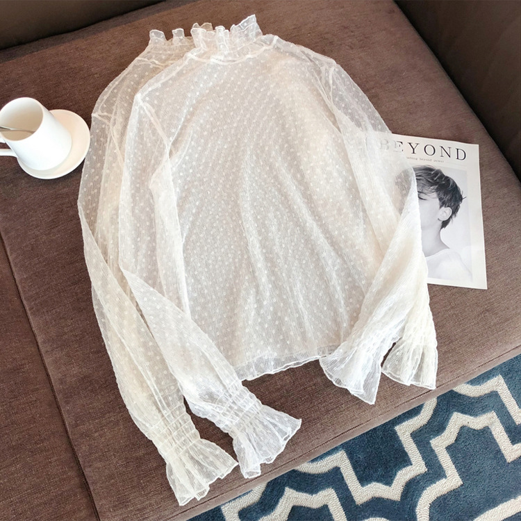 2021春夏新款网纱衣内搭外穿蕾丝衫长袖宽松女网纱打底衫上衣女|ru