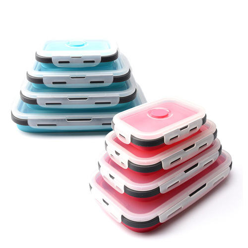 Silicone folding lunch box, microwave refrigerator crisper, portable lunch box, silicone lunch box 4-piece set
