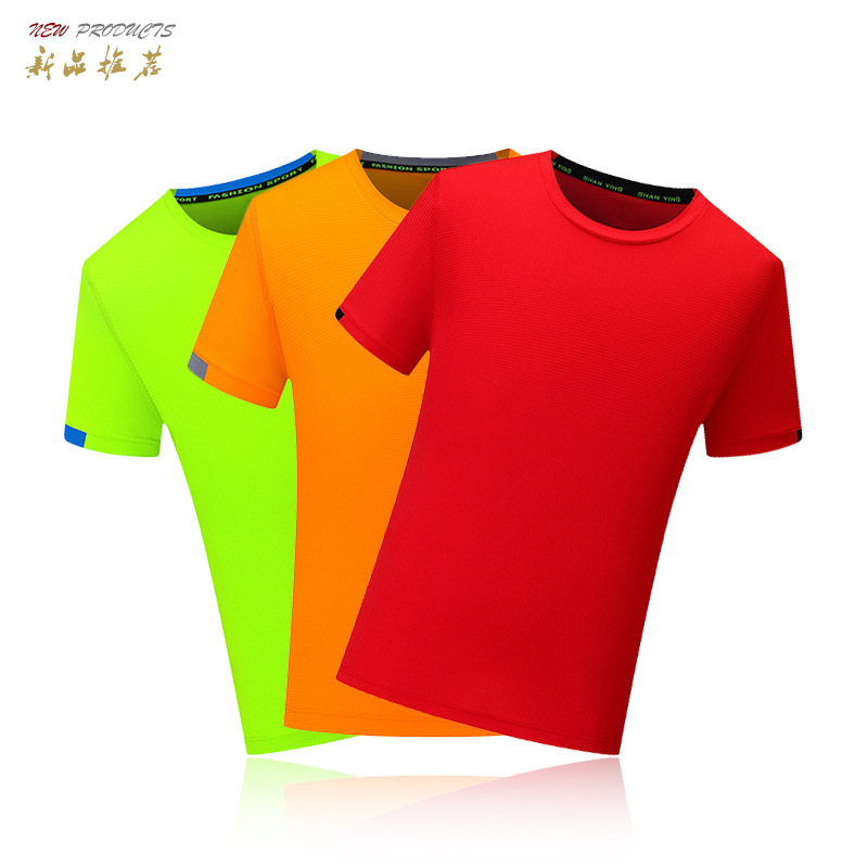 Summer sports round neck checkered quick-drying running T-shirt custom advertising shirt T-shirt short sleeve overalls printed logo