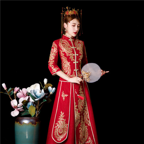 Bridal  XiuHe clothing show thin toast Chinese wedding dresses women embroidery wedding bride qipao prospective recalls