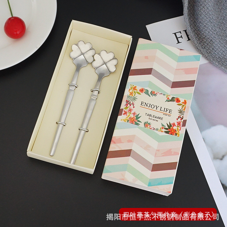 네잎 클로버 티스푼 투피스 세트 (컬러 박스)