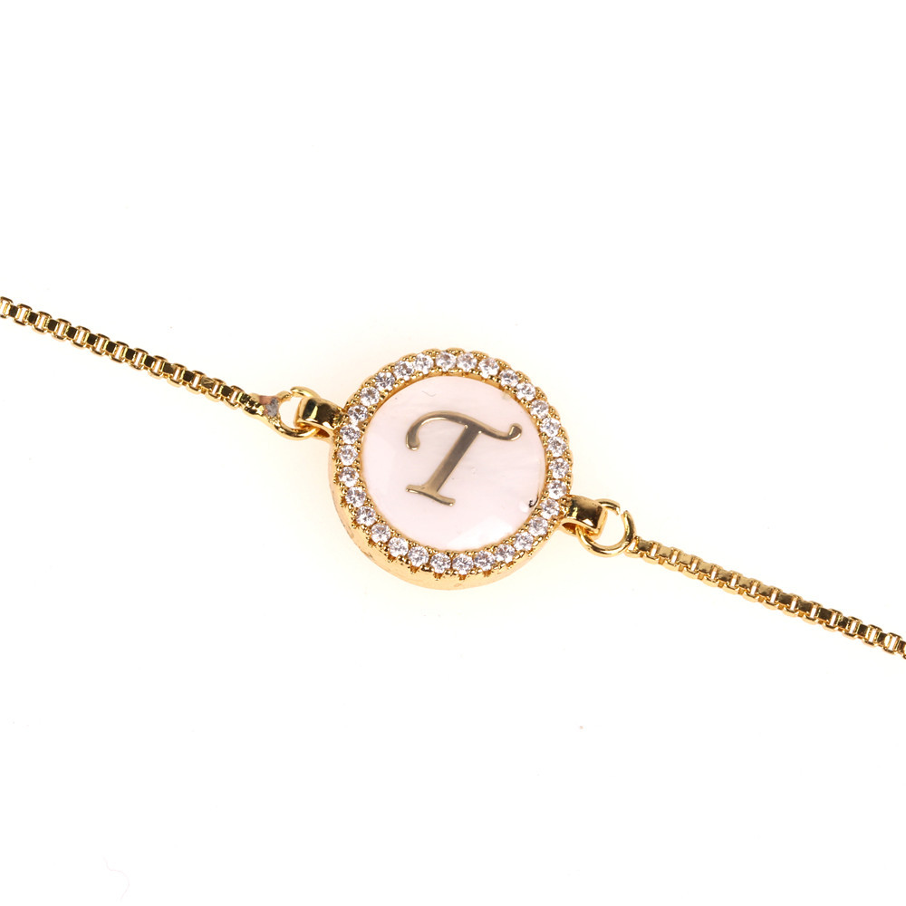 Trend Jewelry Micro-set Diamond Round Shell 26 Letter Bracelet Pull Zircon Bracelet display picture 13