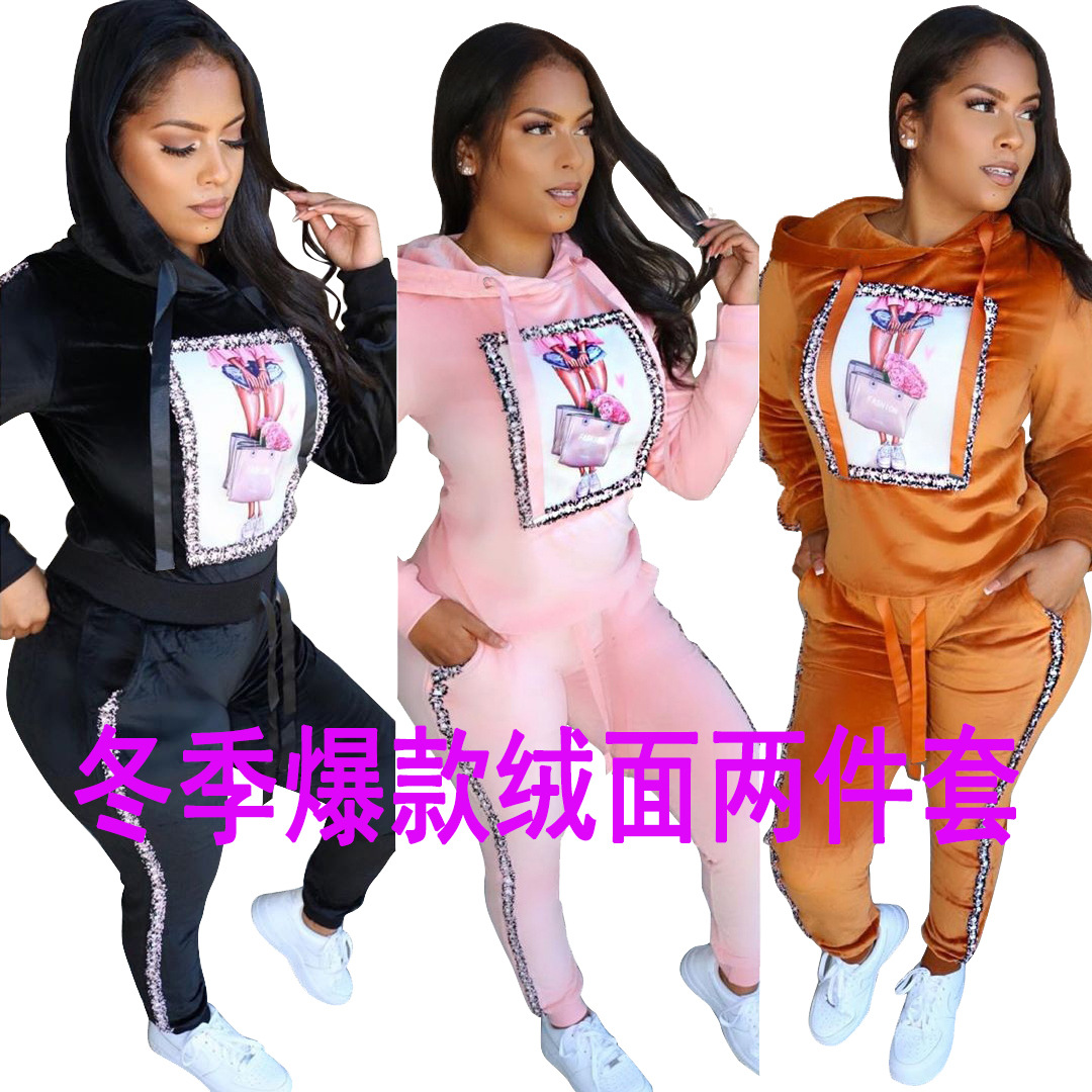 YM-8482 Cross border Autumn and winter Explosive money Solid Patch Hooded pocket leisure time suit Amazon Independent Explosive money